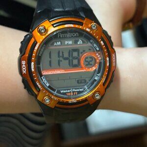 Armitron Sport Water Resist 165 Ft Digital Watch Orange Black Reset Stp